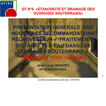 La recommandation du GT9 relative aux traitements d’arrêts d’eau souterrains