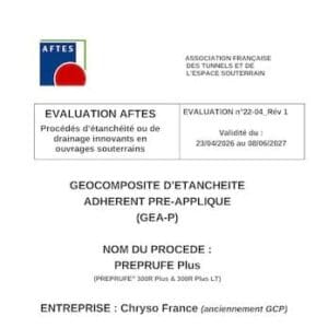 Évaluation AFTES  n°22-04 Rév 1 – Validité du : 23/04/2026 au 08/06/2027