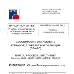 Évaluation AFTES n° 24-01 Rév 1 - Validité du : 23/04/2026 au 23/09/2029